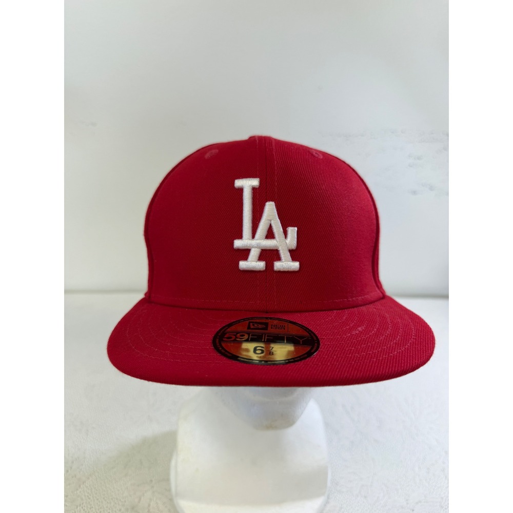 New Era 59FIFTY Los Angeles Dodgers Fitted Hat Red White Size 6 7/8 LA Cap